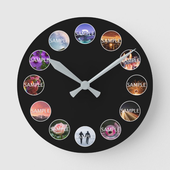 Gerahmte 12-Foto-Uhr in benutzerdefinierten Weiß  Runde Wanduhr (Vorderseite)