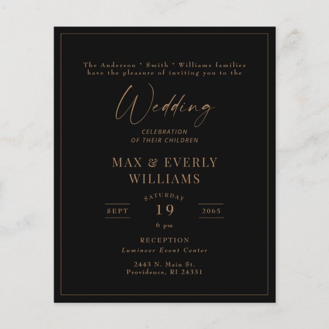 Gerahmte Black & Gold Hochzeitsfeier (Vorderseite)