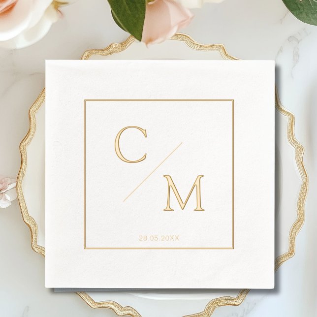 Gerahmte Einfache Elegante Monogram Hochzeit Servietten Mit Folie (Framed Simple Elegant Monogram Wedding Foil Napkins)