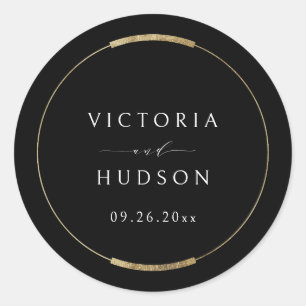 Gerahmte Elegance Black Simple Modern Wedding Runder Aufkleber