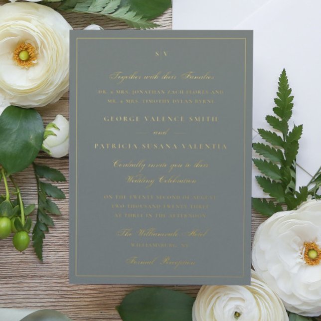 Gerahmte Elegant Monogram Sage Green Wedding Folieneinladung (Von Creator hochgeladen)