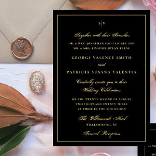 Gerahmte Elegant Monogram Tuxedo Black Wedding Folieneinladung