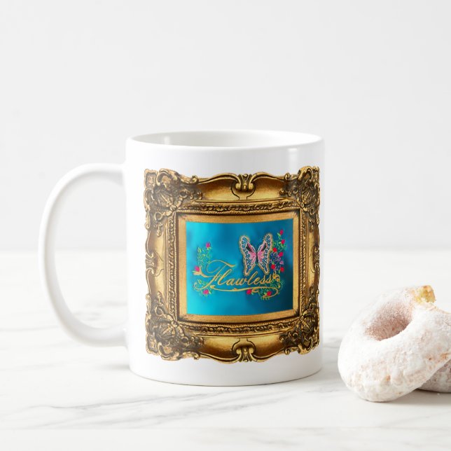 Gerahmte fehlerlose rosa u. blaue tasse (Mit Donut)