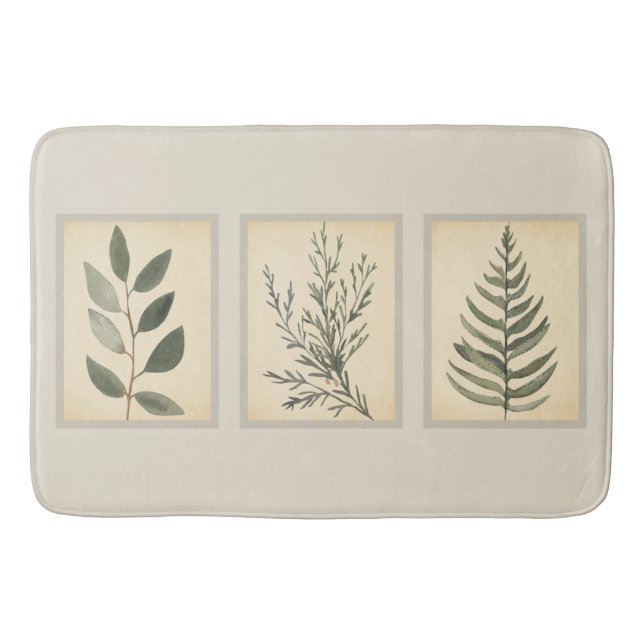 Gerahmte Foliage Neutral Beige Bath Mat Badematte (Vorderseite)