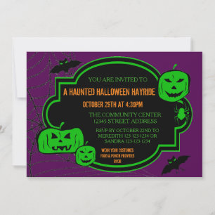 Gerahmte grüne/lila Kürbisse - 5x7 Halloween-Einla Einladung