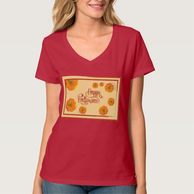 Gerahmte Grußkarte Happy Halloween Typografie T- T-Shirt (Vorderseite)