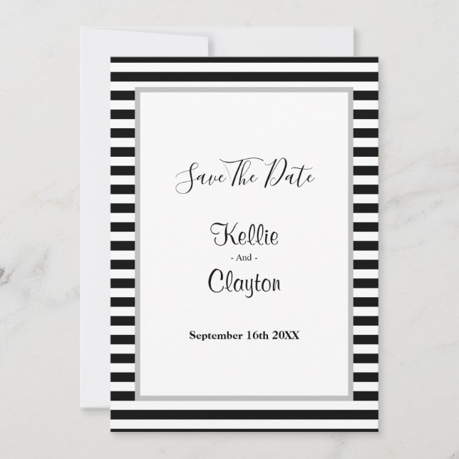Gerahmte Hochzeiten mit schwarzen/weißen Streifen  Save The Date (Vorderseite)