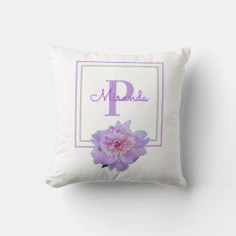 Gerahmte Monogram Pink Peony Blume Lila Kissen