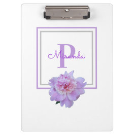 Gerahmte Monogram Pink Peony Blume Lila Klemmbrett