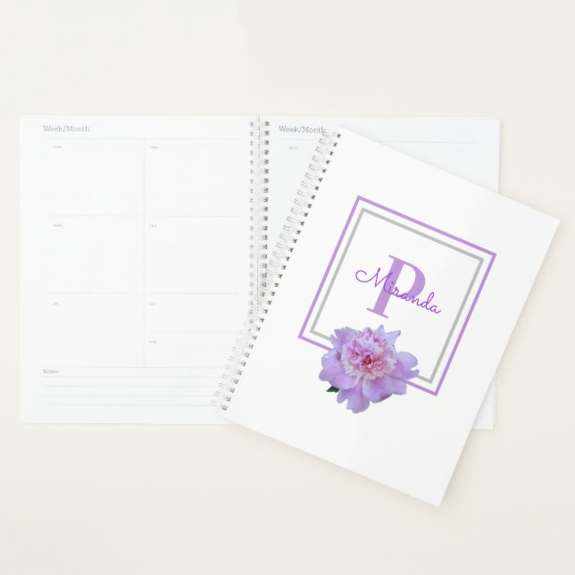 Gerahmte Monogram Pink Peony Blume Lila Planer (Anzeige)