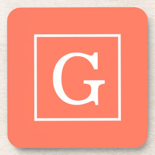 Gerahmte Monogramm Coral White Untersetzer