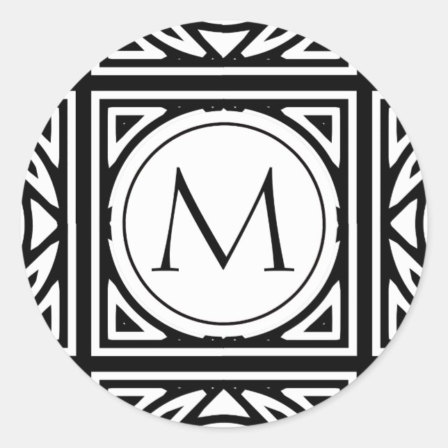 Gerahmte Monogramm Runder Aufkleber (Vorderseite)