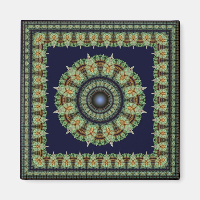 Gerahmte orientalisch-grüne Ornamente Magnet (Vorne)
