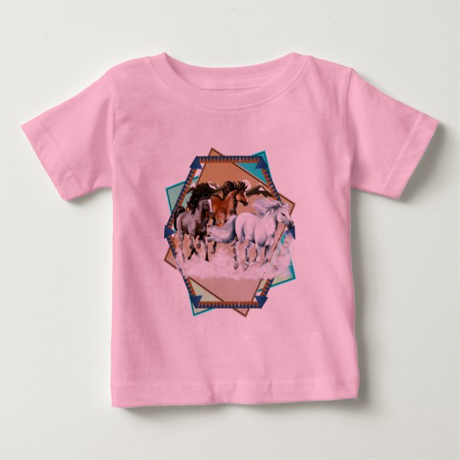 Gerahmte Pferde im Schnee BG T - Shirt (Vorderseite)