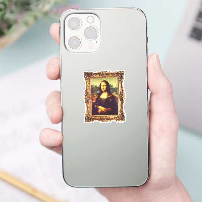Gerahmte Renaissance Kunst: Mona Lisa by Da Vinci Aufkleber (Telefon)