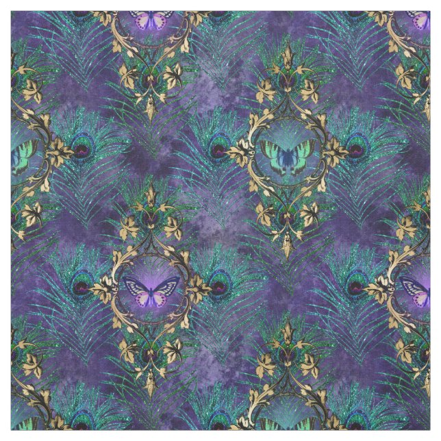 Gerahmte Schmetterlinge und Pfauenfedern Stoff (Muster)