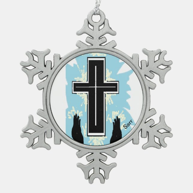 Gerahmte Schneeflocke : CATHOLIC CROSS Schneeflocken Zinn-Ornament (Vorderseite)