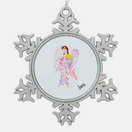 Gerahmte Schneeflocke : Erzengel Selaphiel Schneeflocken Zinn-Ornament