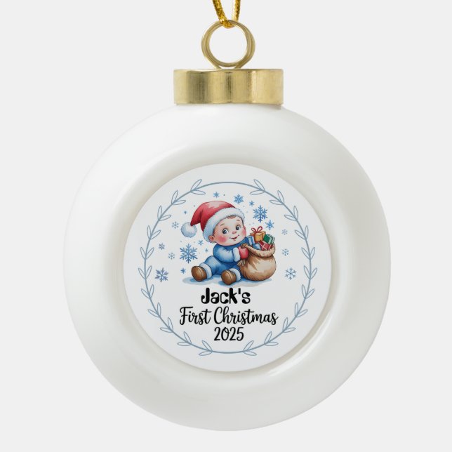 Gerahmte Schneeflocke Keramik Kugel-Ornament (Vorderseite)