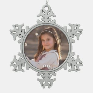 Gerahmte Schneeflocke mit Jahr Schneeflocken Zinn-Ornament
