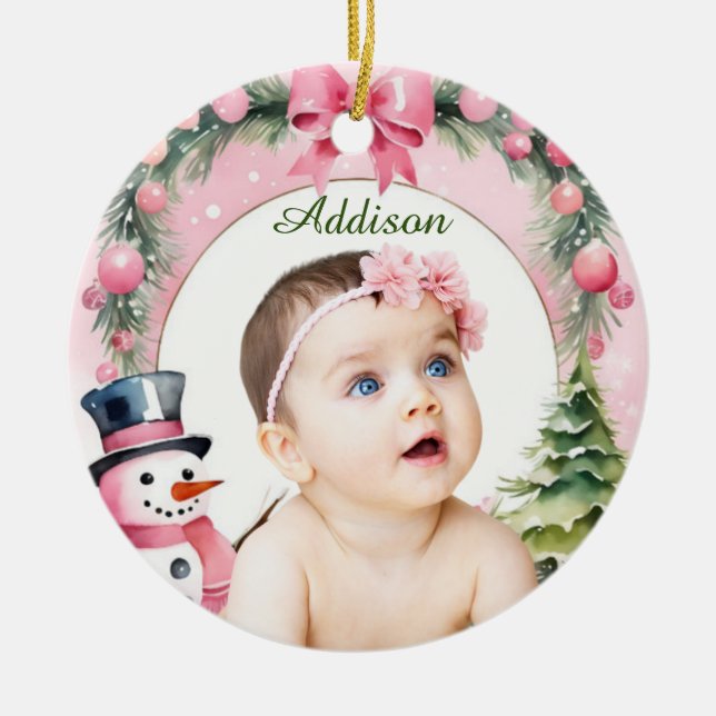 Gerahmte Schneeflocke - Personalisiert Keramik Ornament (Vorne)