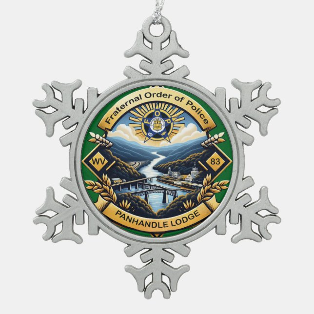 Gerahmte Schneeflocke Schneeflocken Zinn-Ornament (Vorderseite)