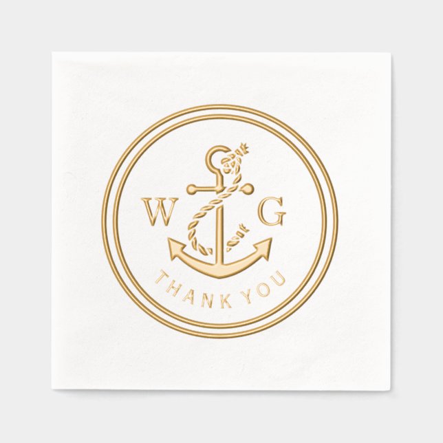 Gerahmter Anker mit Monogram 2, erster Dank Servietten Mit Folie (Vorderseite)