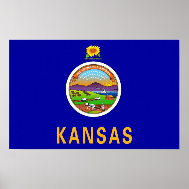 Gerahmter Druck mit Flag von Kansas, USA. Poster