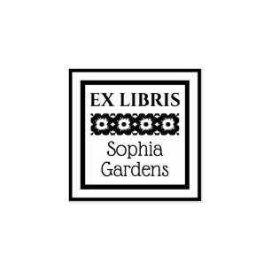 Gerahmter floraler Ex Libris Gummistempel