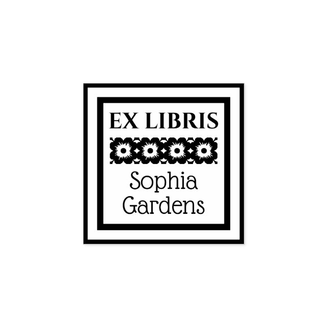 Gerahmter floraler Ex Libris Gummistempel (Prägung)
