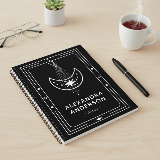 Gerahmter Himmelsstarry Crescent Moon Notizbuch (Framed Celestial Starry Crescent Moon Notebook)