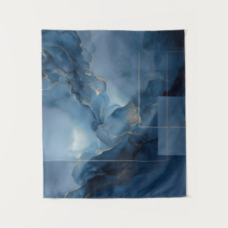 Gerahmter verschwommener blauer Türkis geometrisch Wandteppich