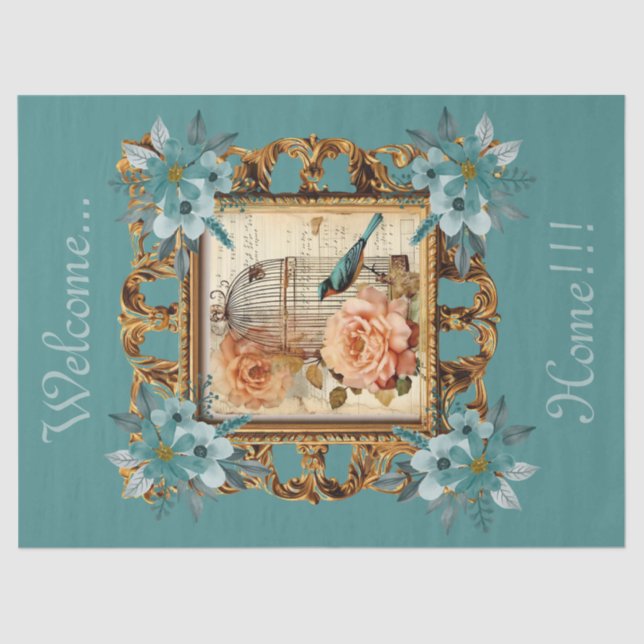 Gerahmter Vogelkäfig und Skriptdekoupage Seidenpapier (Vorderseite)