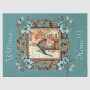 Gerahmter Vogelkäfig und Skriptdekoupage Seidenpapier