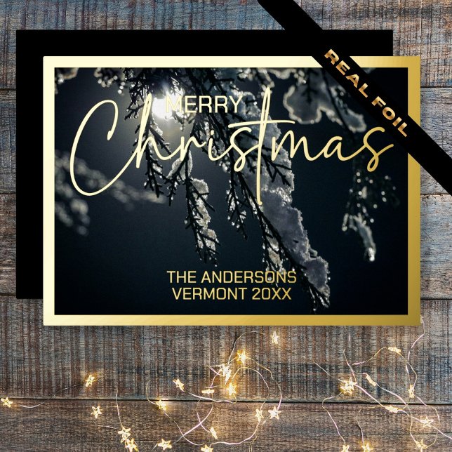 Gerahmtes Foto Folien Feiertagskarte (Framed Photo Minimal Black Foil Holiday Card)