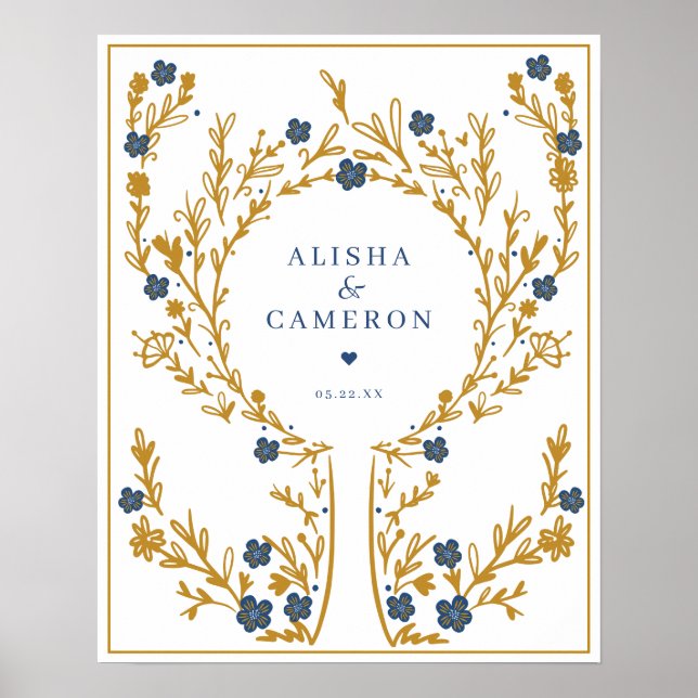 Gerahmtes Gold Fingerprint Tree Wedding Guest Book Poster (Vorne)