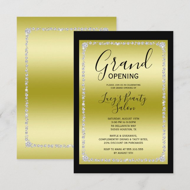 Gerahmtes Grand Opening mit Gold & Black Diamond Einladung (Vorne/Hinten)