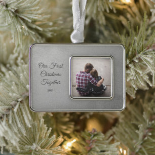 Gerahmtes Hochzeitssemble Foto Erstes Weihnachtsge Rahmen-Ornament Silber