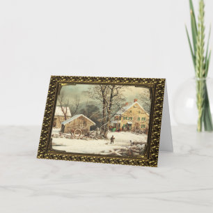 Gerahmtes Land Weihnachten Morgen - Vintage Karte