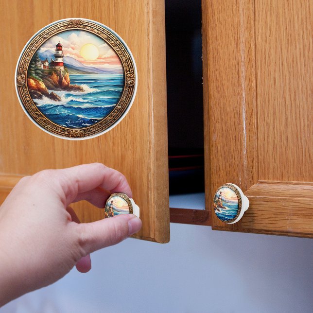 Gerahmtes Leuchtturm auf einer Klippe Keramikknauf (Von Creator hochgeladen)