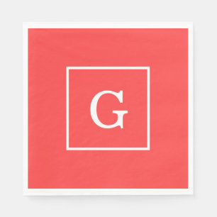 Gerahmtes Monogramm Coral Red White Serviette