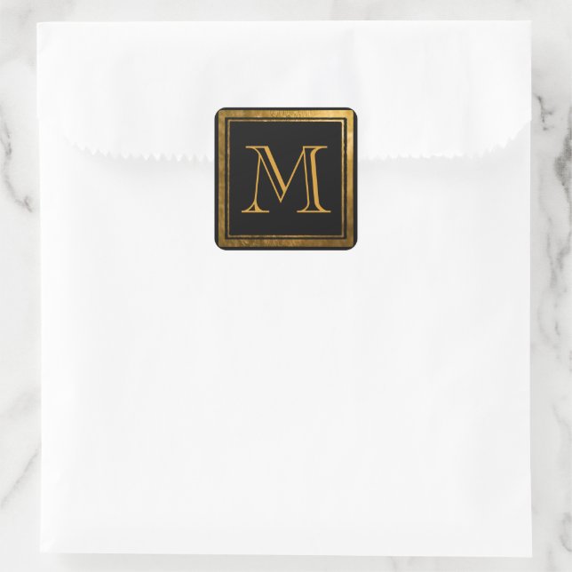Gerahmtes Monogramm für das elegante Black-Foil Quadratischer Aufkleber (Tasche)