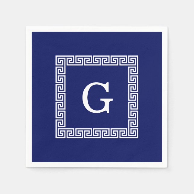 Gerahmtes Monogramm für den blauen griechischen Sc Serviette (Vorderseite)