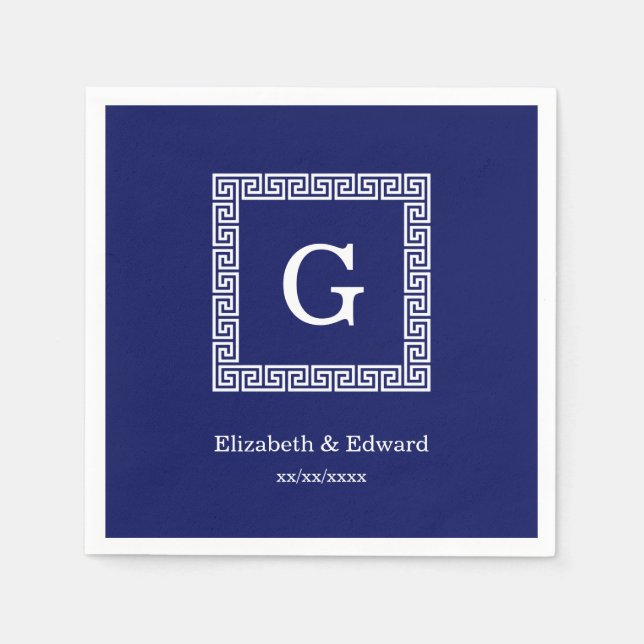 Gerahmtes Monogramm für den blauen griechischen Sc Serviette (Vorderseite)