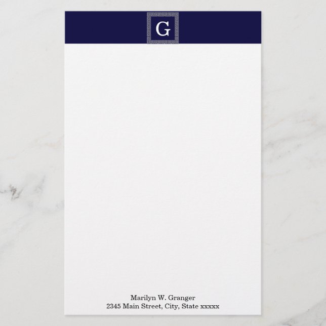 Gerahmtes Monogramm für Navy Blue Dark Grek; griec Briefpapier (Vorderseite)