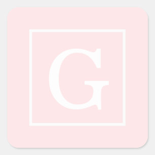 Gerahmtes Monogramm, hell rosa, erste Quadratischer Aufkleber