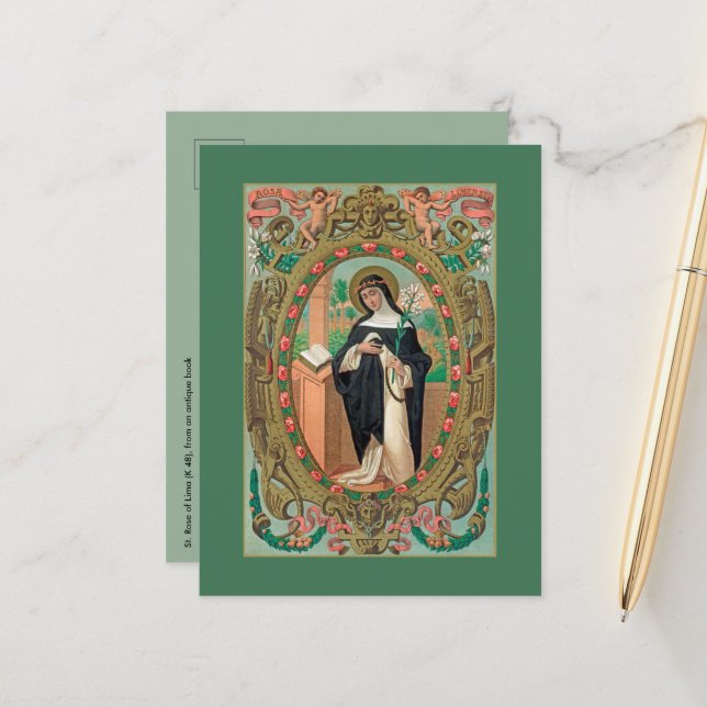 Gerahmtes Portrait der Rose Lima (K 48) Postkarte (Vorderseite/Rückseite Beispiel)