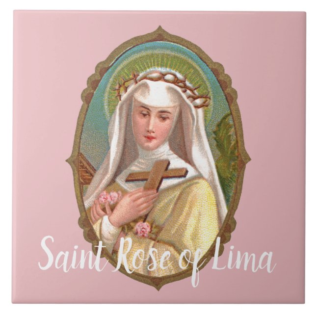 Gerahmtes Portrait der St. Rose Lima (M 024b) Fliese (Vorderseite)