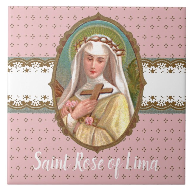 Gerahmtes Portrait der St. Rose Lima (M 024b) Fliese (Vorderseite)