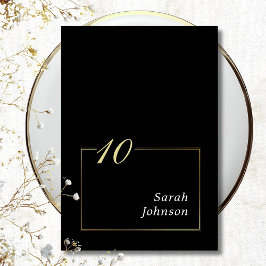 Gerahmtes Schwarz-weißes Gold Elegantes Script Min Tischnummer